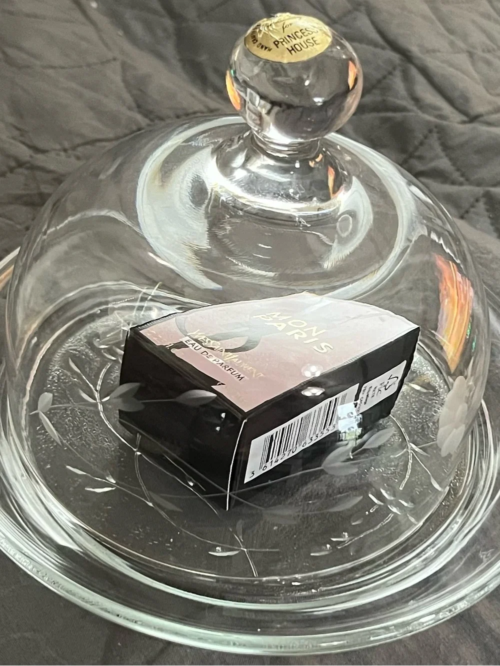 Princess House Clear Etched Floral Glass Dome Butter Dish